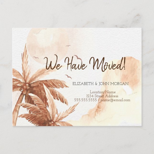 Rustic Tropical Palms Moving Announcement  Postcard (Front)