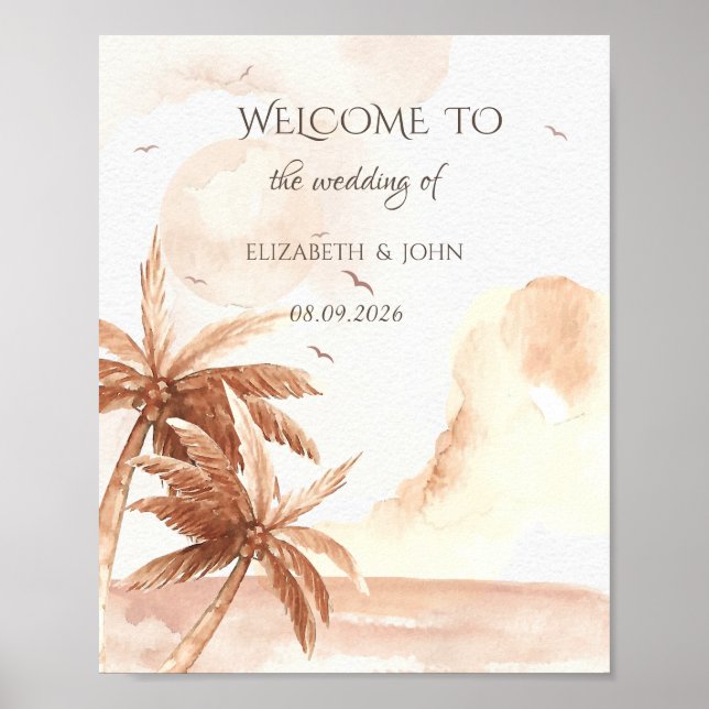 Rustic Tropical Palms Wedding Poster (Front)