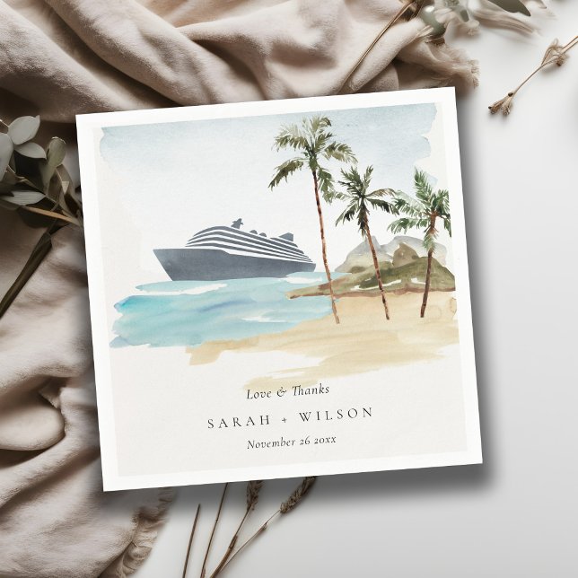 Rustic Tropical Seascape Beach Cruise Palm Wedding Napkin (Creator Uploaded)