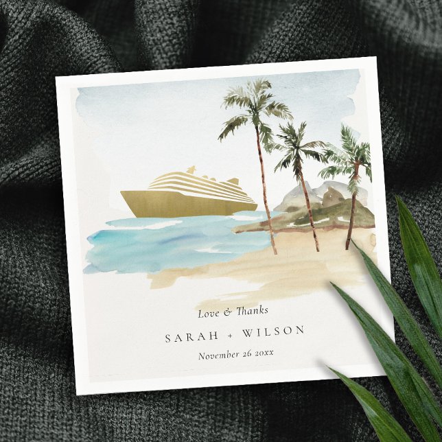 Rustic Tropical Seascape Beach Cruise Palm Wedding Napkin (Creator Uploaded)