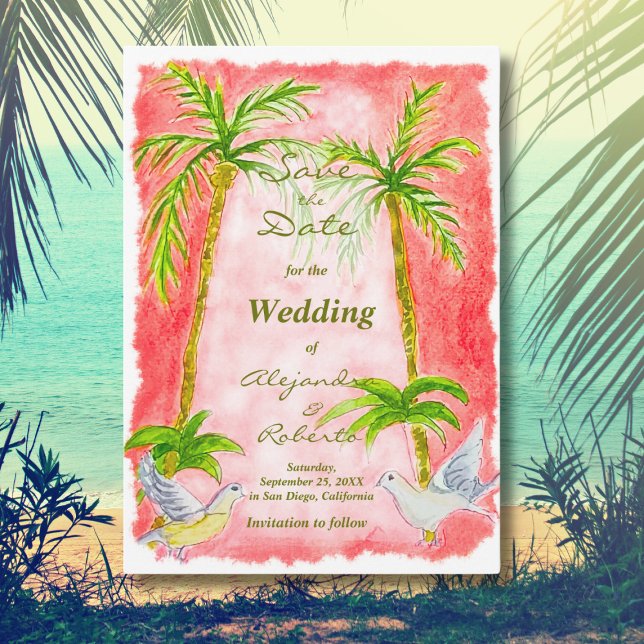 Rustic Tropical Watercolor Wedding Save the Date Invitation (Creator Uploaded)