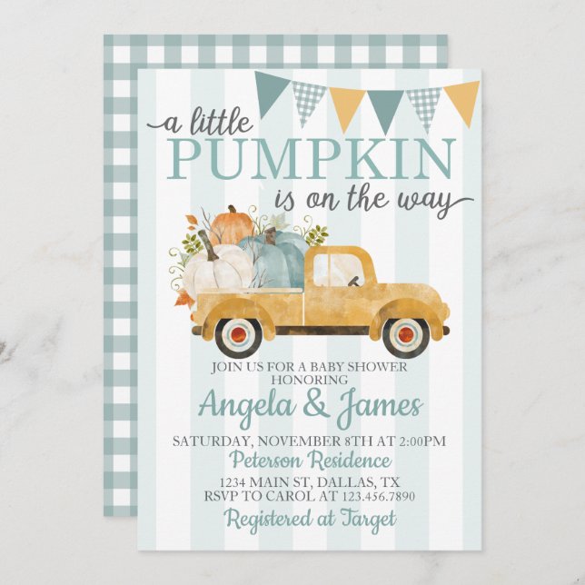 Rustic Truck Baby Shower Invitation Pumpkin Patch (Front/Back)