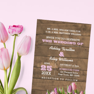 Rustic Tulips & Barnwood Wedding Invitation
