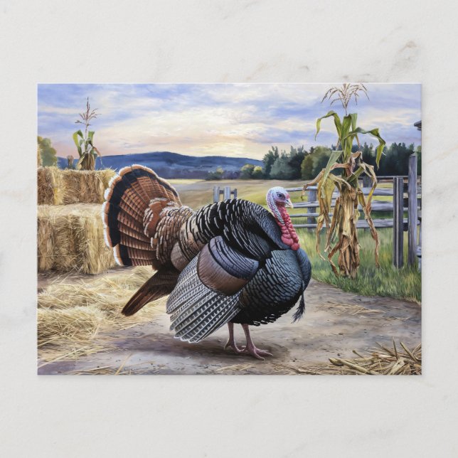 Rustic Turkey Farm Painting Thanksgiving Art Postcard (Front)
