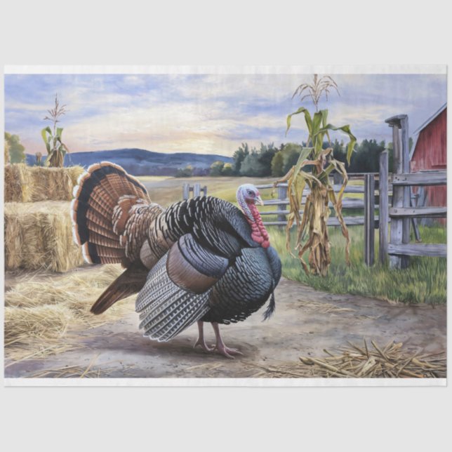 Rustic Turkey Farm Thanksgiving Decoupage Tissue Paper (Front)