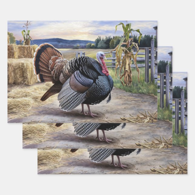 Rustic Turkey Farm Thanksgiving Decoupage Wrapping Paper Sheet (Set)