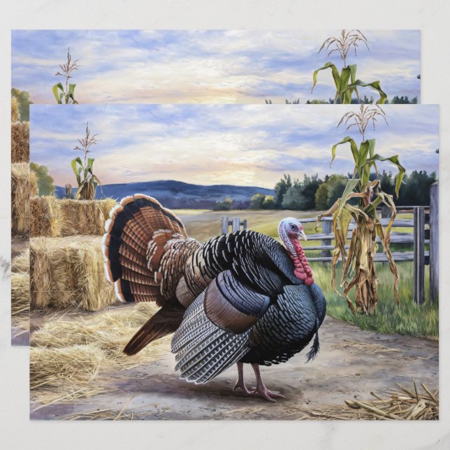 Rustic Turkey Farm Thanksgiving Scrapbook Paper (Front/Back)