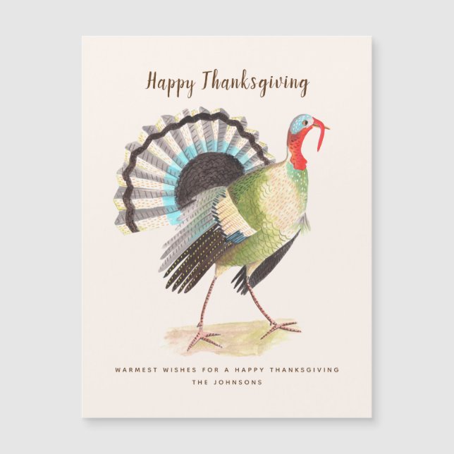 Rustic Turkey Thanksgiving Botanical Magnetic Card (Front)