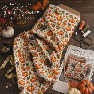 Rustic Turkeys  Pumpkins Fall Leaves Thanksgiving  Fabric