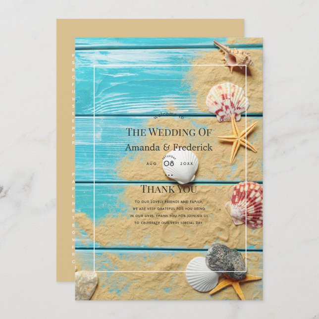 Rustic Turquoise Beach Wedding Programme (Front/Back)