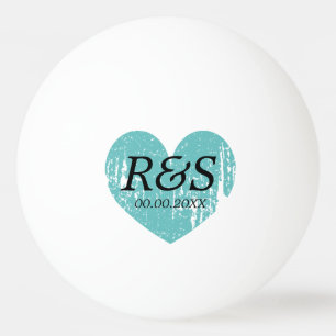 Rustic turquoise blue heart monogram wedding party ping pong ball
