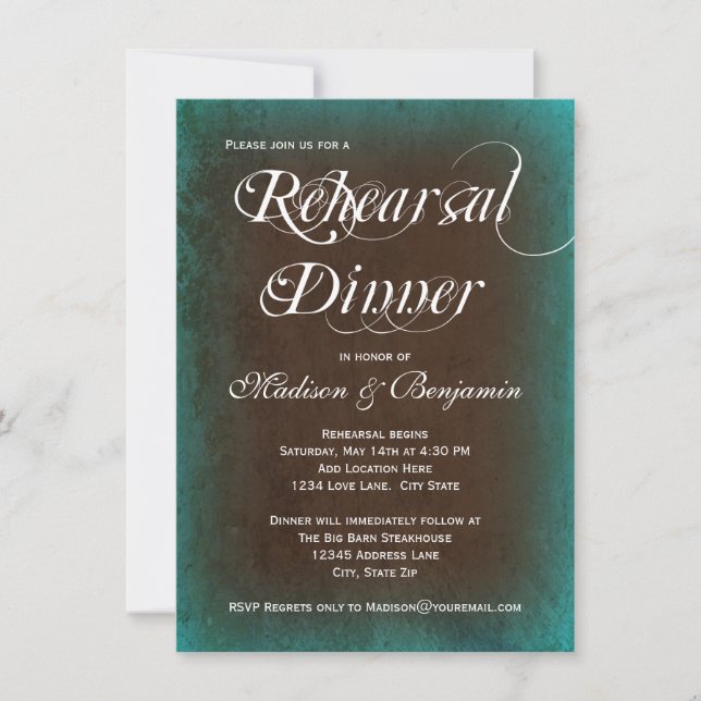 Rustic Turquoise Brown Rehearsal Dinner Invitation (Front)
