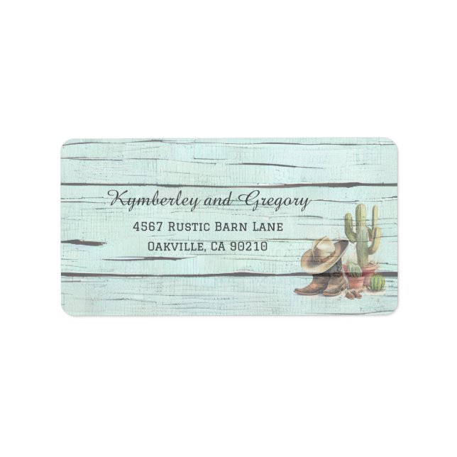 Rustic Turquoise Country Western Wedding Label (Front)