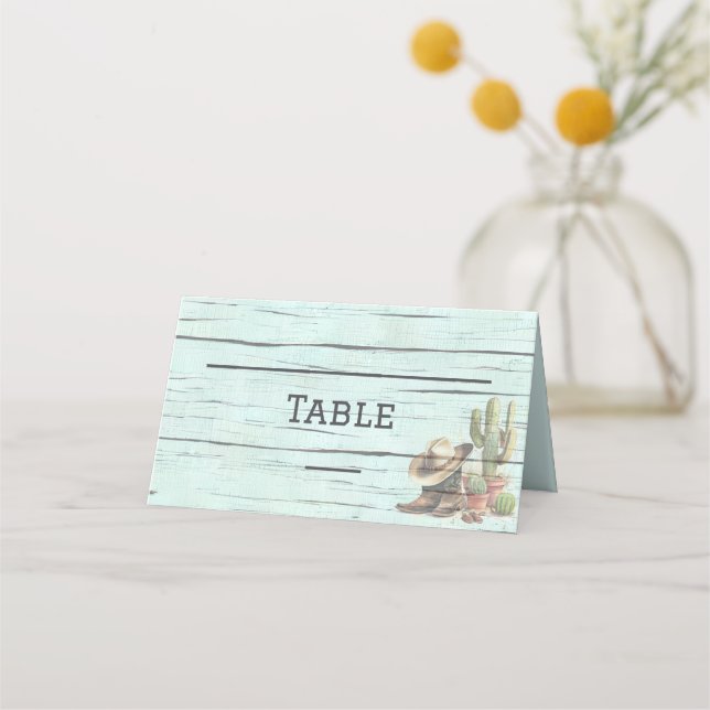 Rustic Turquoise Country Western Wedding Place Card (Front)
