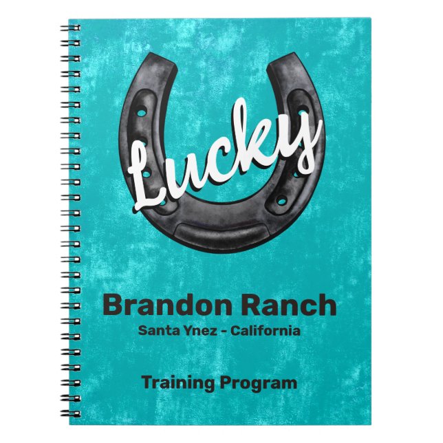 Rustic Turquoise Lucky Horseshoe Ranch Training Notebook (Front)