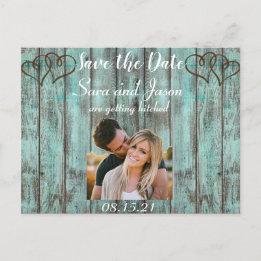 Rustic turquoise Save the Date Announcement Postcard