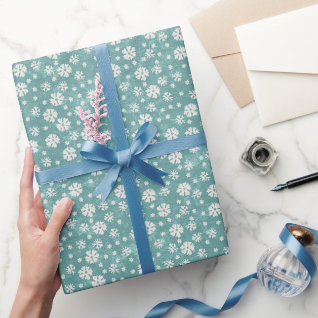 Rustic Turquoise Vintage Snowflake Christmas  Wrapping Paper (Gifting)