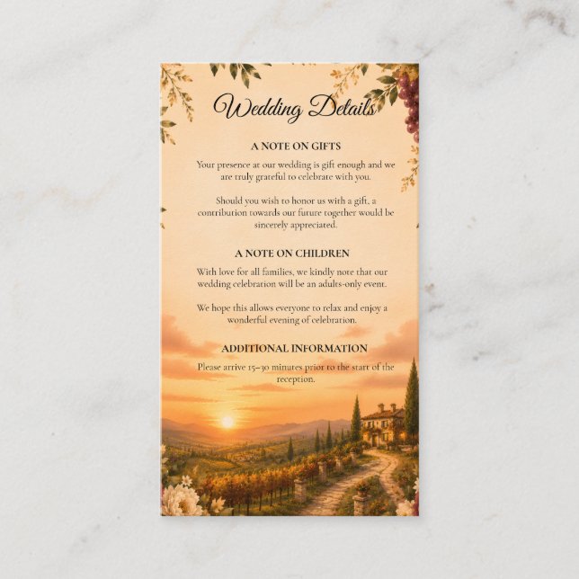 Rustic Tuscan Autumn Romance Wedding  Enclosure Card (Front)