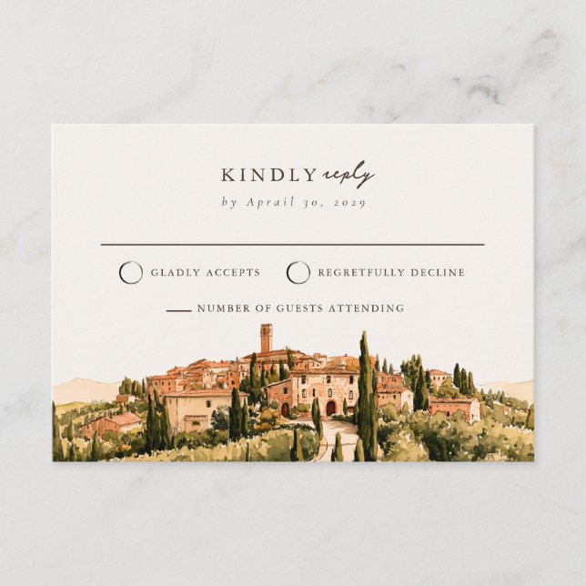 Rustic Tuscan Hill Town Italy Mail Back RSVP Card  (Front)