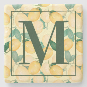 Rustic Tuscan Lemons and Greenery Stone Coaster