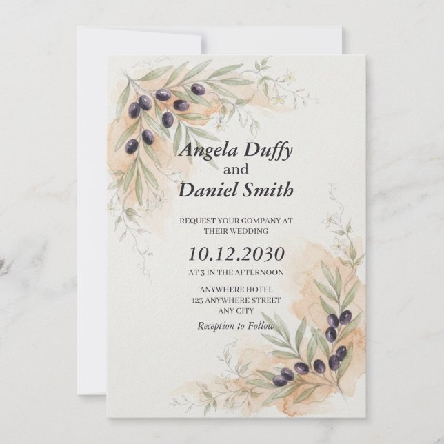 Rustic Tuscan Olive Branch Wedding Invitation (Front)