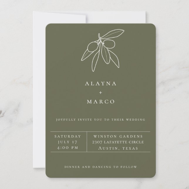 Rustic Tuscan Olive Wedding Invitation (Front)