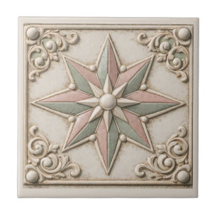 Rustic Tuscan Sage Green and Blush Star Tile