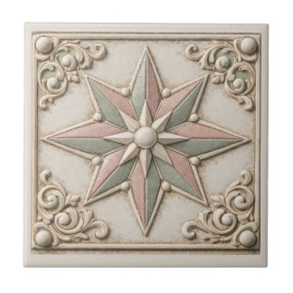 Rustic Tuscan Sage Green and Blush Star Tile