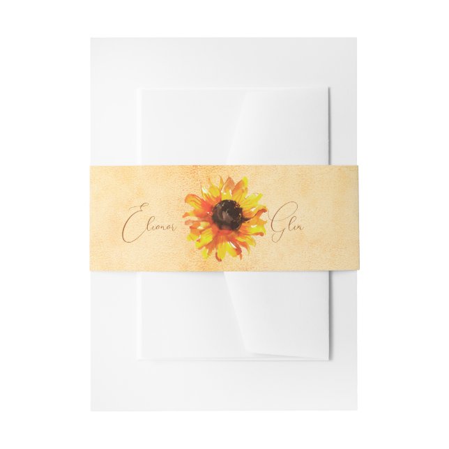 Rustic Tuscan Sunflower Personalised Invitation Belly Band (Front Example)