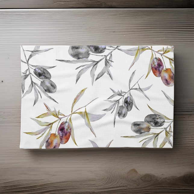Rustic Tuscan Watercolor Olive Branch Tea Towel (Creator Uploaded)