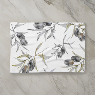 Rustic Tuscan Watercolor Olive Branch Tea Towel