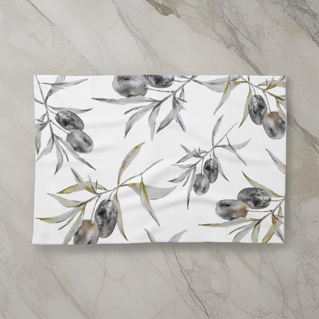 Rustic Tuscan Watercolor Olive Branch Tea Towel (Creator Uploaded)
