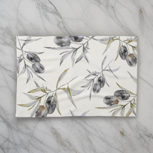 Rustic Tuscan Watercolor Olive Branch Tea Towel
