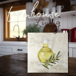 Rustic Tuscany Olive Oil Bottle Watercolors Tile<br><div class="desc">Watercolor olives & branches design in a faux background.  Bottle of olive oil was added to this design to give it a Tuscany look.  Mix & match with other tiles to create your perfect look.   100% customer satisfaction with "Zazzle" every day.</div>