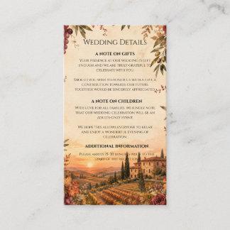 Rustic Tuscany Wedding | Autumn Vineyard Enclosure Card