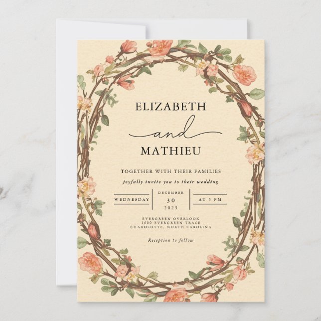 Rustic Twig Blossom Frame Wedding Invitation (Front)