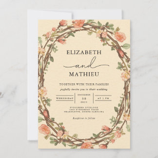 Rustic Twig Blossom Frame Wedding Invitation