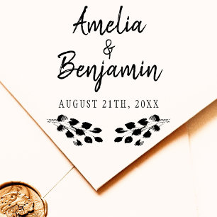 Rustic Twigs Typography Bride Groom Names Wedding Rubber Stamp