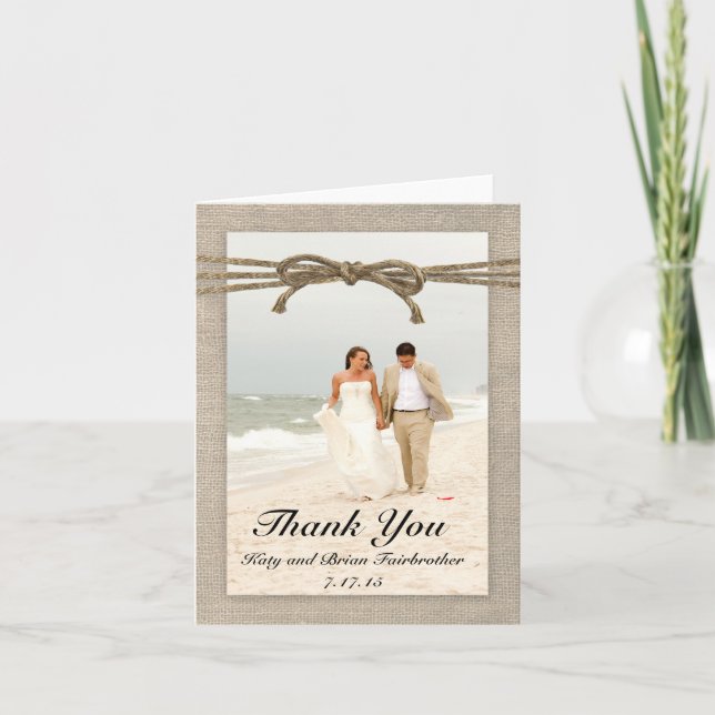 Rustic Twine Bow and Burlap Thank You Card (Front)