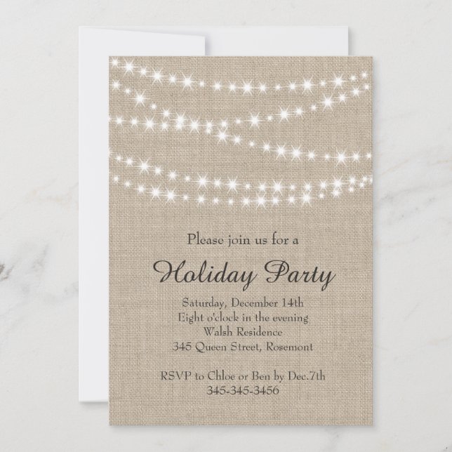 Rustic Twinkle Lights Holiday Party Invitation (Front)
