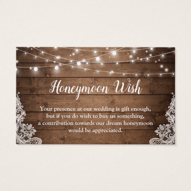 Rustic Twinkle Lights Wedding Honeymoon Fund Card (Front)