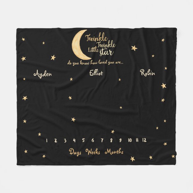 Rustic Twinkle Twinkle loved triplets milestone Fleece Blanket (Front (Horizontal))
