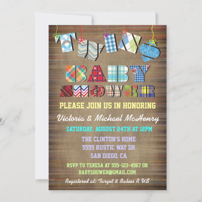 Rustic Twins Baby Boy Baby Shower Invitations (Front)