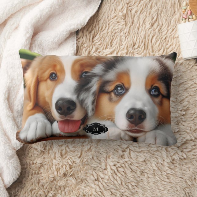 Rustic two cute dogs family monogrammed lumbar cushion (Blanket)