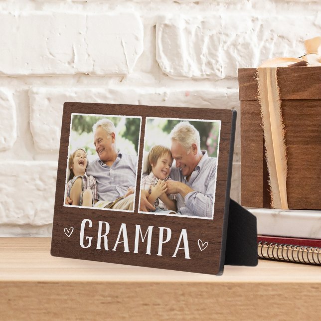 Rustic Two Photo Grampa Grandpa Plaque (Creator Uploaded)