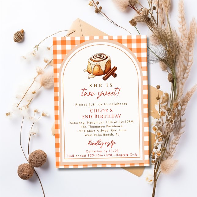 Rustic Two Sweet Cinnamon Roll 2nd Birthday Party Invitation (Creator Uploaded)