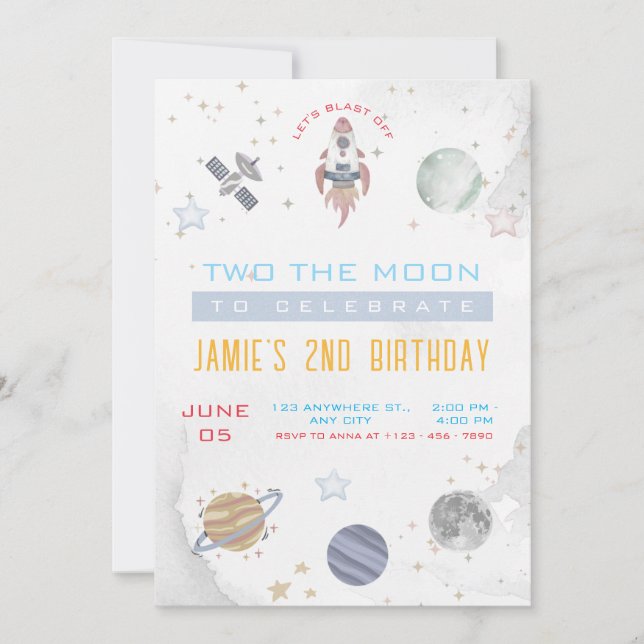 Rustic Two The Moon Outer Space Birthday Party Invitation (Front)