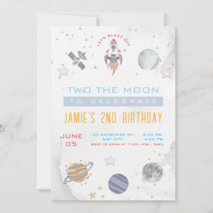 Rustic Two The Moon Outer Space Birthday Party Invitation
