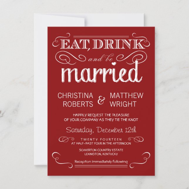 Rustic Typography Crimson Red Wedding Invitations (Front)