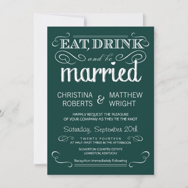 Rustic Typography Emerald Green Wedding Invitation (Front)